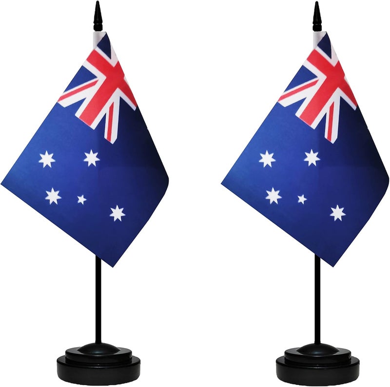 tibijoy Australia Flags Australian Small Mini Desk Flags Set Small Mini Australia Flags Table Flag with 13" Black Pole, Black Base and Spear Top, Miniature Australian Deluxe Desktop Flag, Home Decoration, Office Decoration, Festival Celebrations(12 Pack ) - Image 2